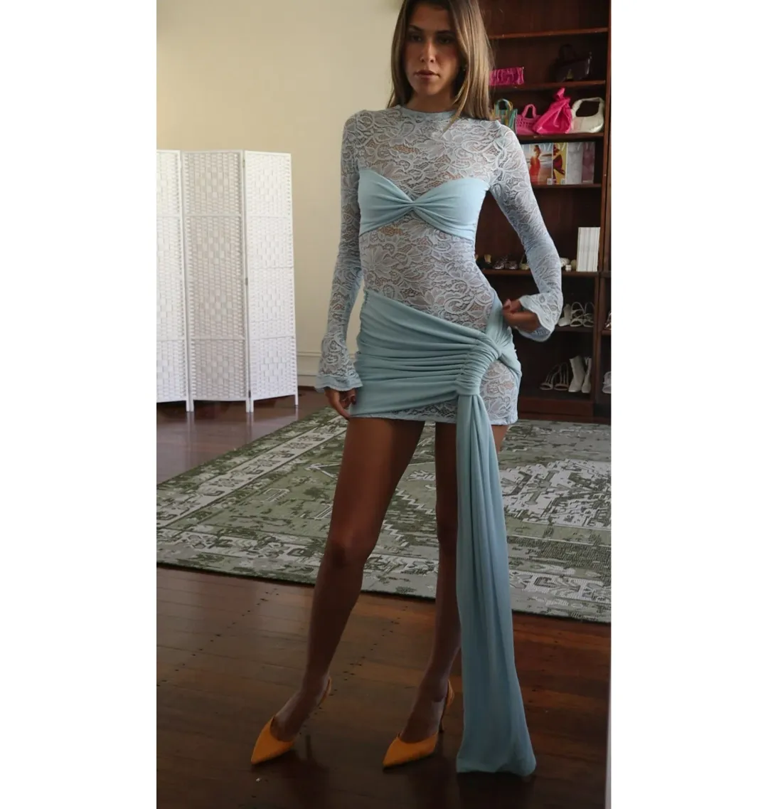 Deconduarte Ortigia Lace Mini Dress Blue Size AU 8 for rent on The Volte - main image