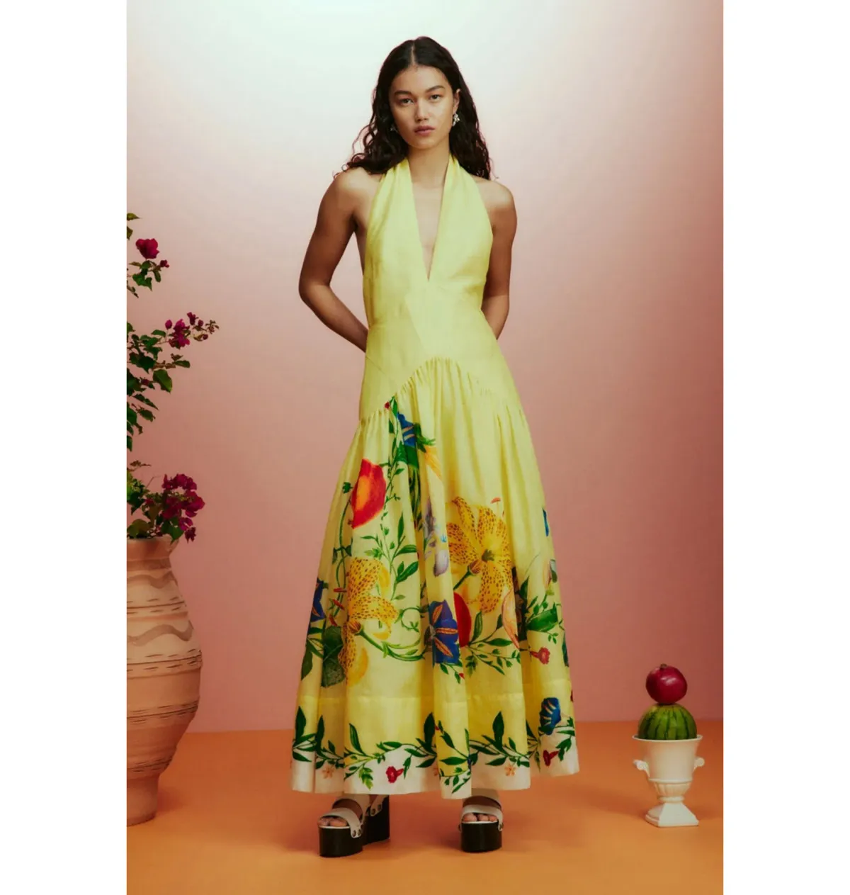Alemais Dahlia Halter Gown Lemon Size AU 8 - Image 1