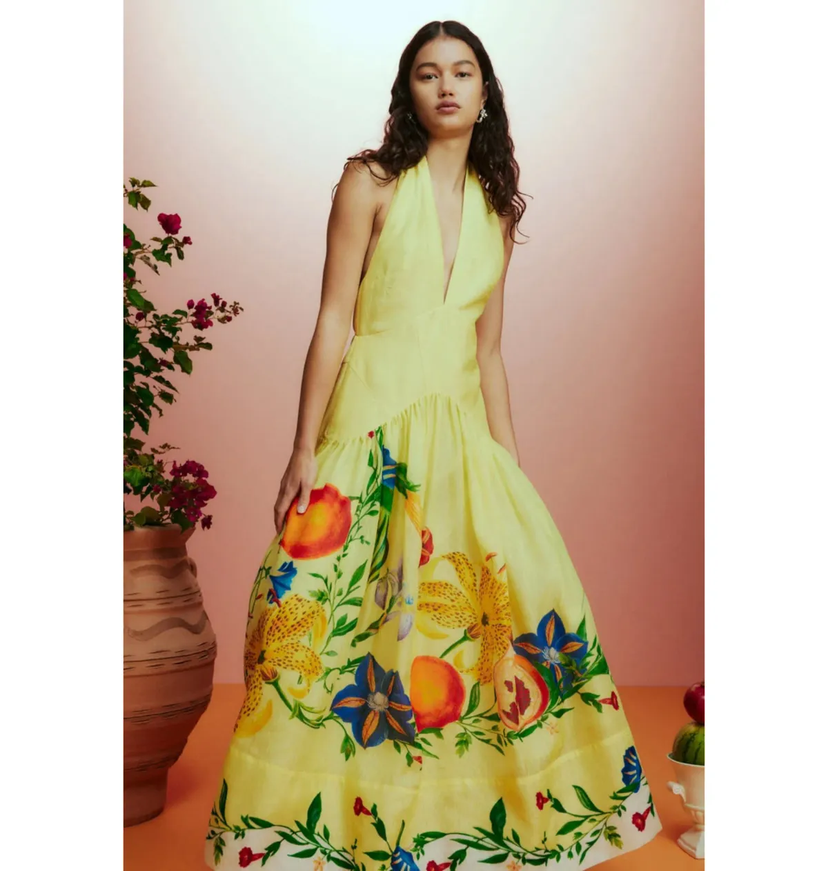 Alemais Dahlia Halter Gown Lemon Size AU 8 - Image 2