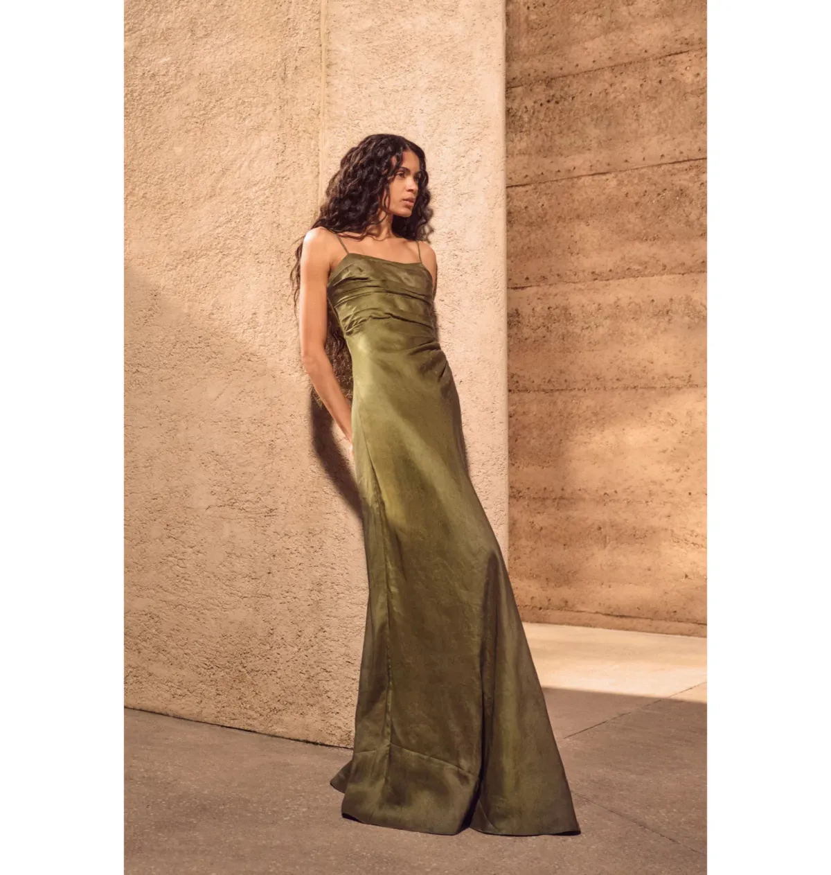 Aje Clarice Draped Maxi Dress Deep Olive Size AU 14 - Image 1