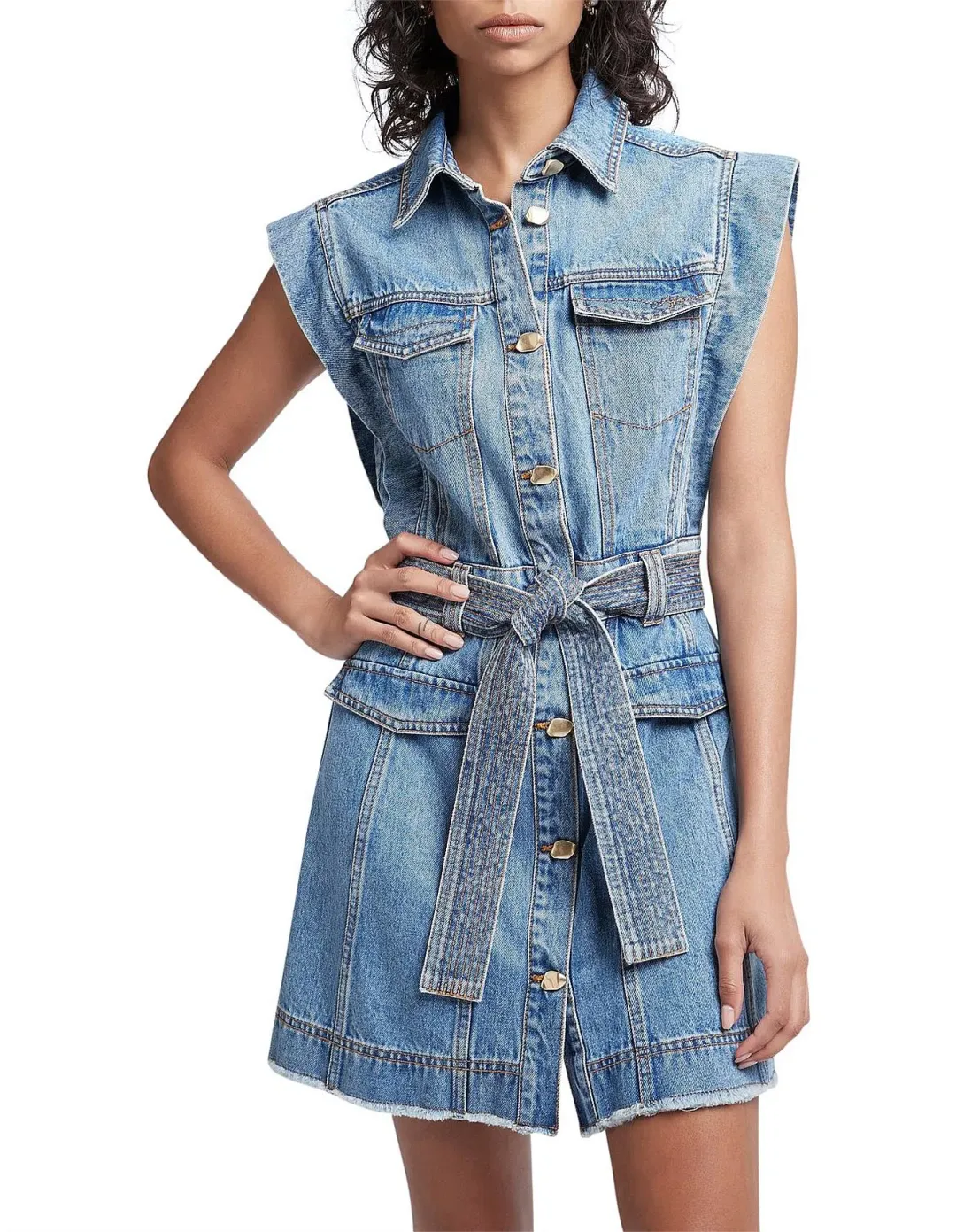 Aje Remi Denim Mini Dress in 90's Wash Size AU 14 for rent on The Volte - main image