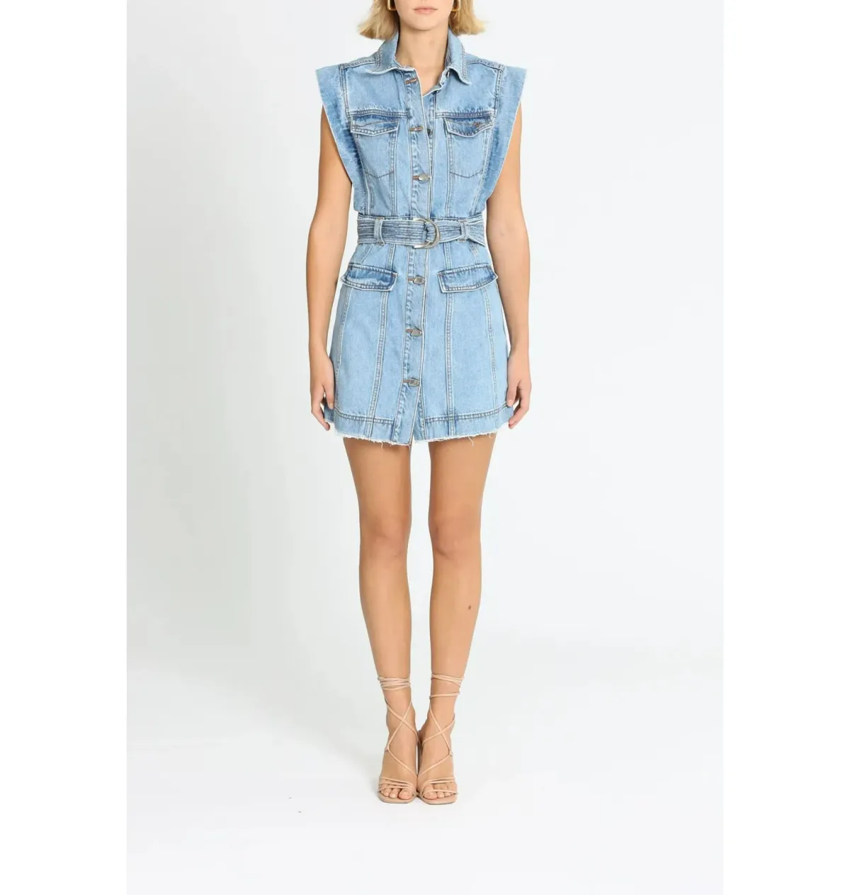 Aje Remi Denim Mini Dress in 90's Wash Size AU 14 for rent on The Volte - main image