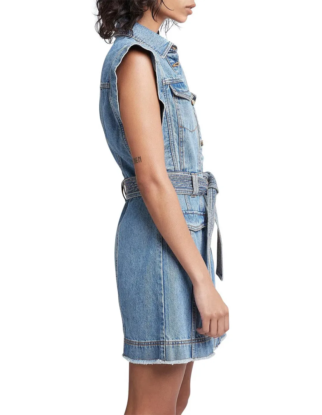 Aje Remi Denim Mini Dress in 90's Wash Size AU 14 for rent on The Volte - main image