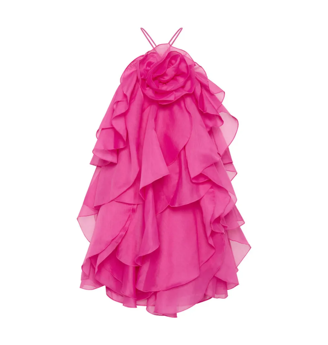 Aje Pandorea Layered Mini Dress Fuchsia Rose Size AU 8 for rent on The Volte - main image