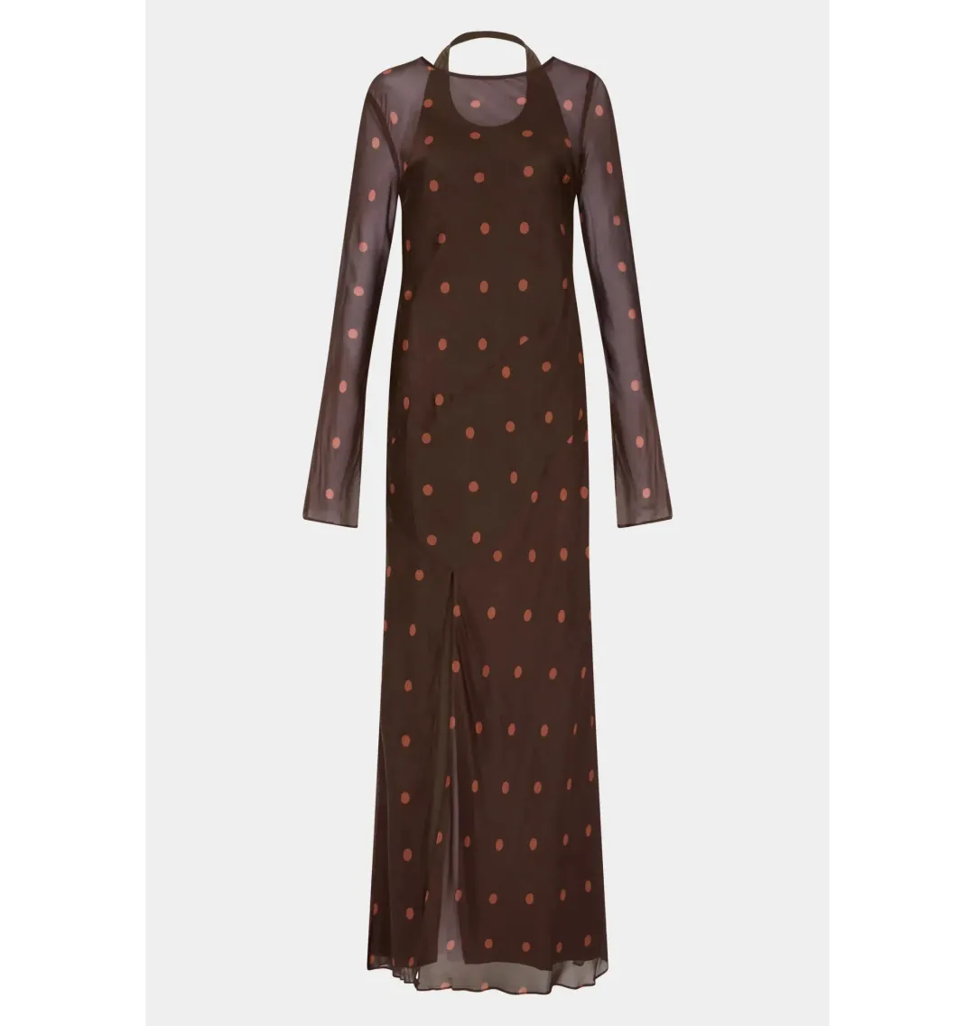 Sir The Label Toni Long Sleeve Dress in Chocolate Polka Dot Size 1 / AU 8 for rent on The Volte - main image