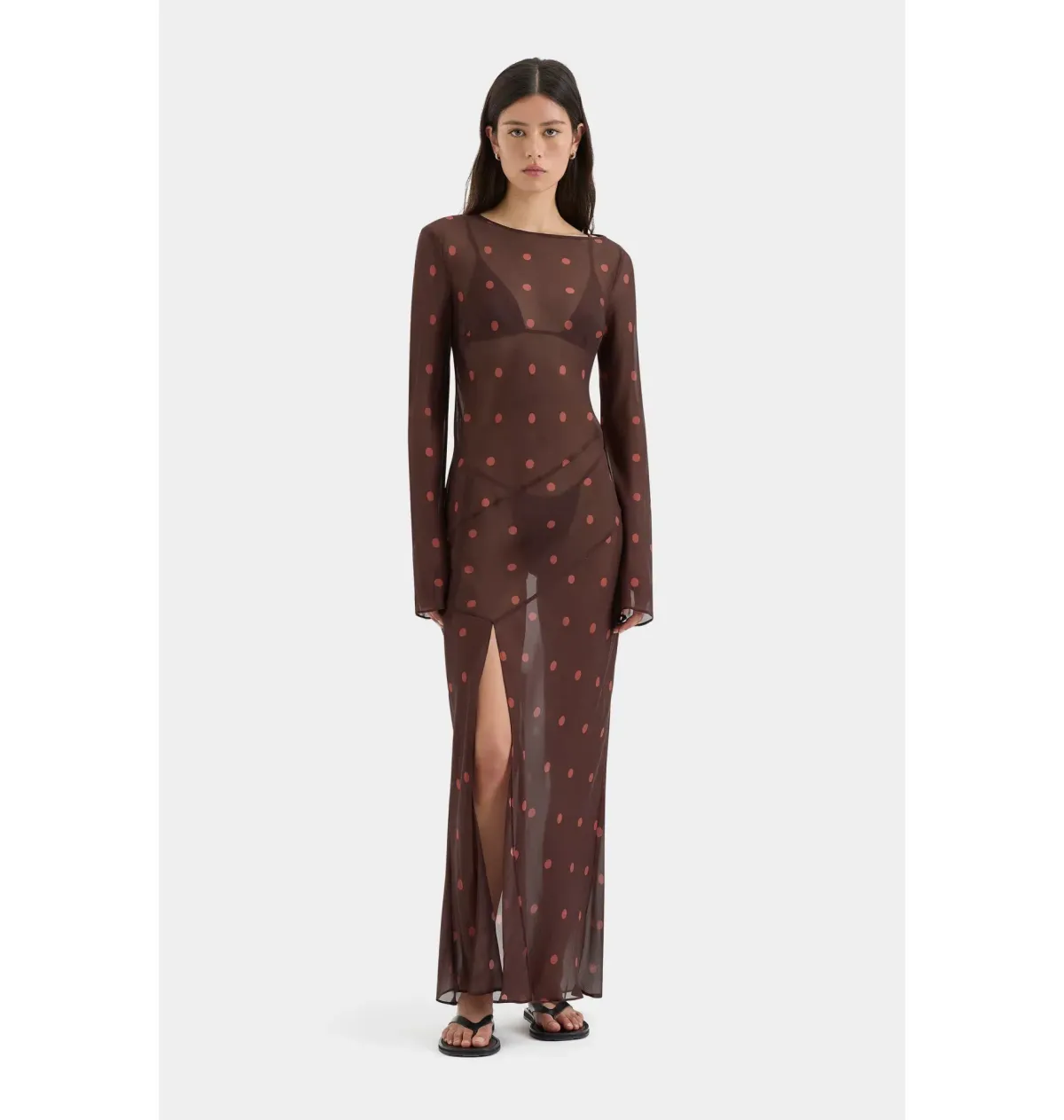 Sir The Label Toni Long Sleeve Dress in Chocolate Polka Dot Size 1 / AU 8 - Image 1