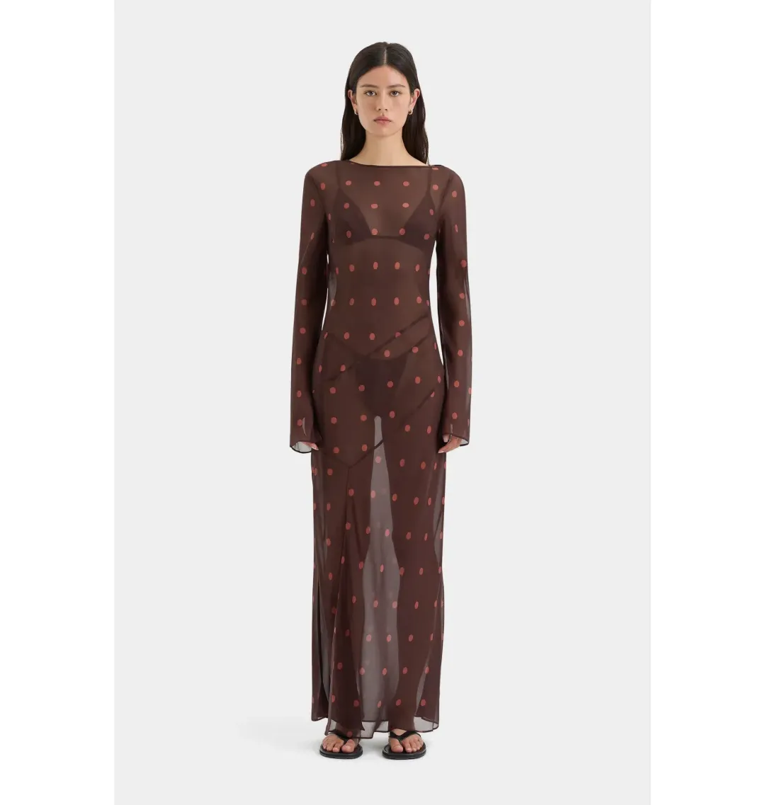 Sir The Label Toni Long Sleeve Dress in Chocolate Polka Dot Size 1 / AU 8 for rent on The Volte - main image
