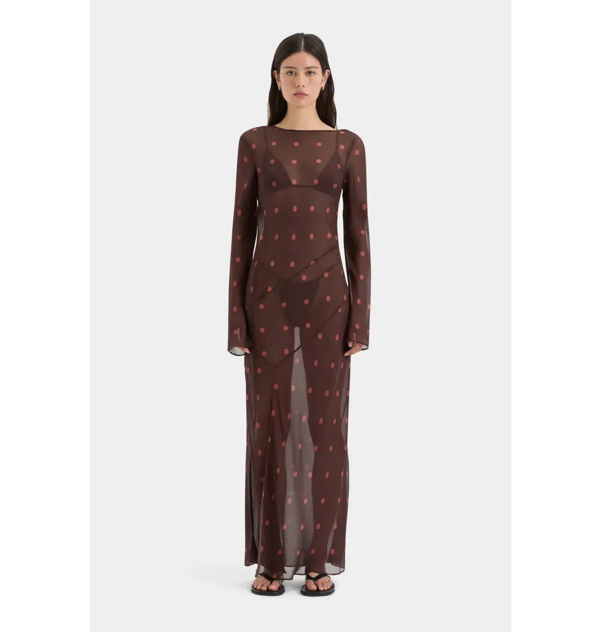 Sir The Label Toni Long Sleeve Dress in Chocolate Polka Dot Size 1 / AU 8 - Image 3