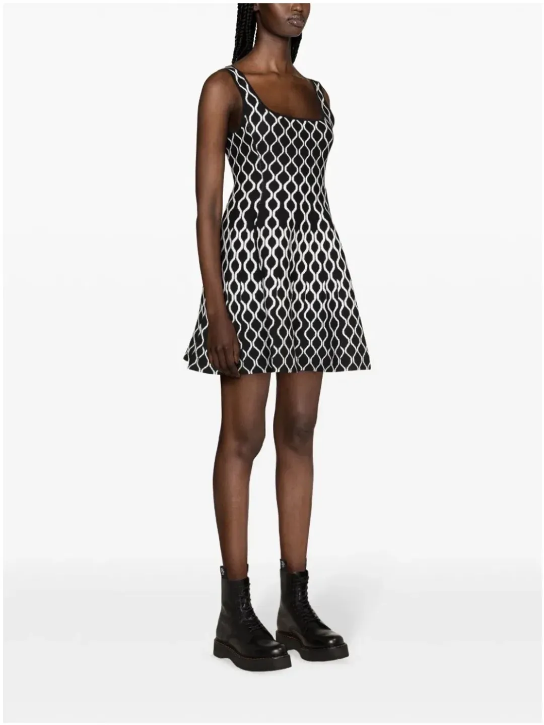 Maje Pattern Jacquard Flared Mini Dress Black/White Size 8 for rent on The Volte - main image