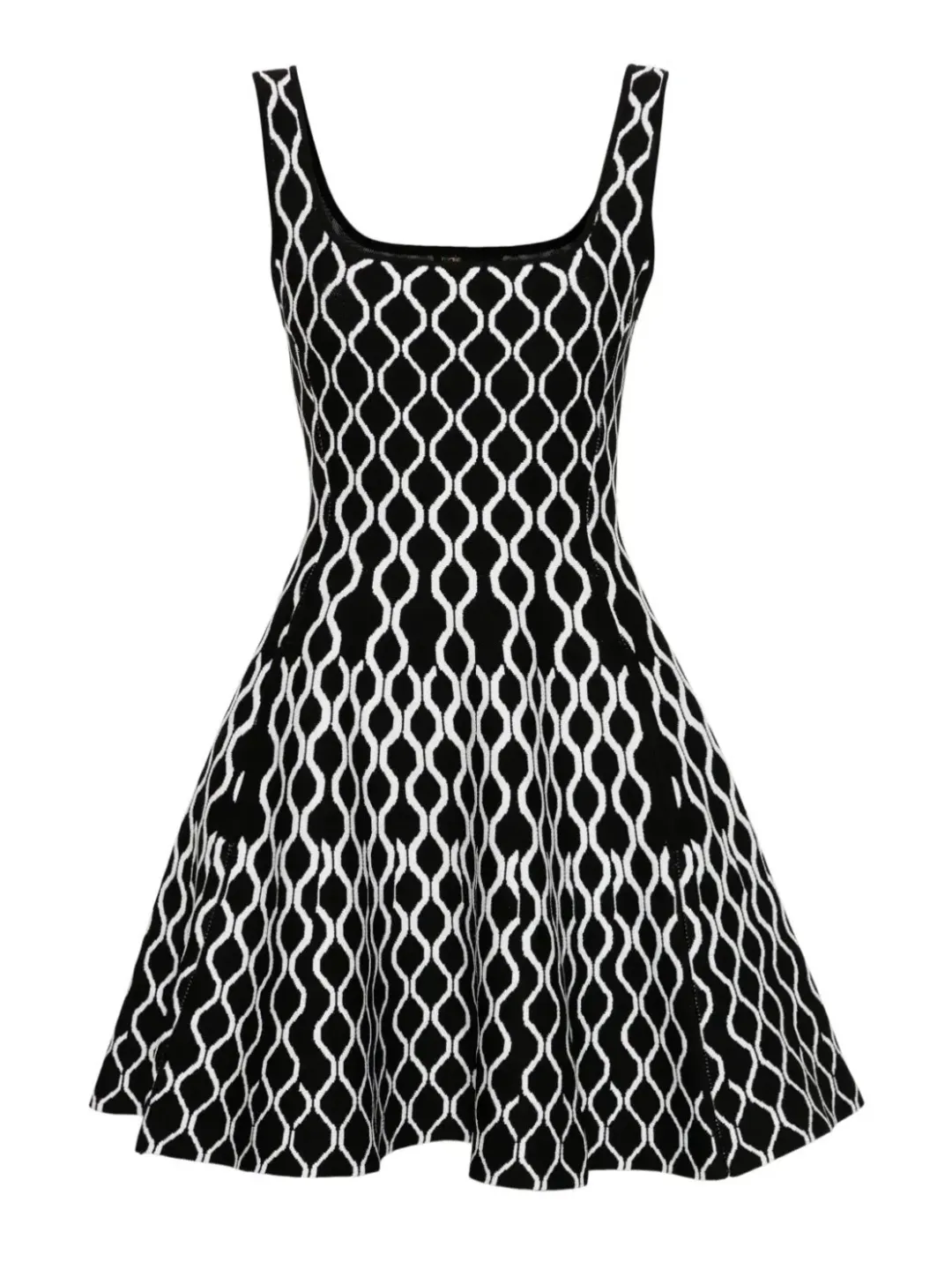 Maje Pattern Jacquard Flared Mini Dress Black/White Size 8 for rent on The Volte - main image