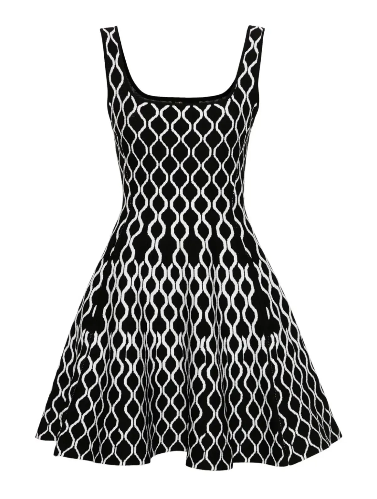 Maje Pattern Jacquard Flared Mini Dress Black/White Size 8 - Image 4