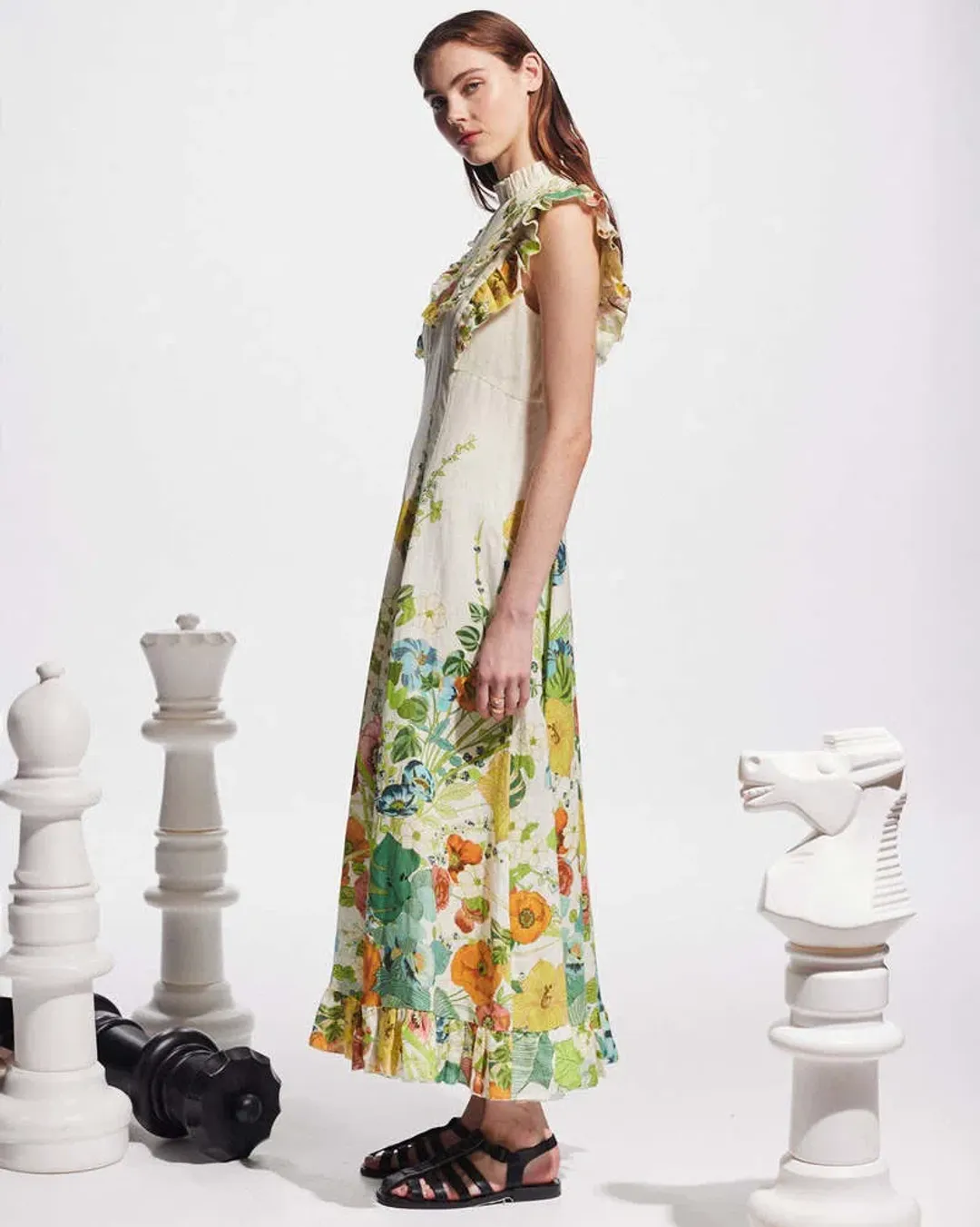 Alemais Constance Midi Ruffle Dress Floral Size 8 AU  for rent on The Volte - main image