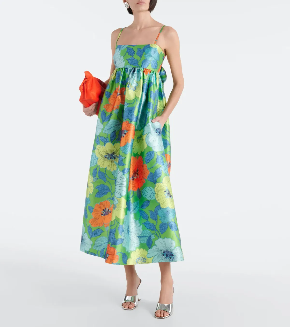 Alemais Calypso Floral Satin Midi Dress Green Blue Flower Print Size 10 AU - Image 1