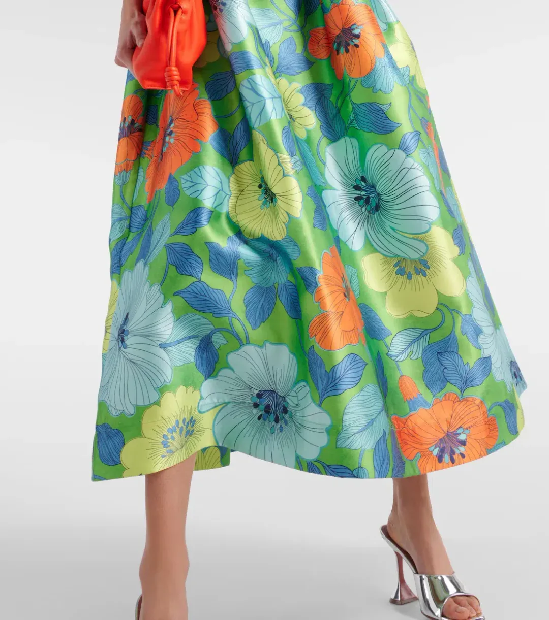 Alemais Calypso Floral Satin Midi Dress Green Blue Flower Print Size 10 AU for rent on The Volte - main image