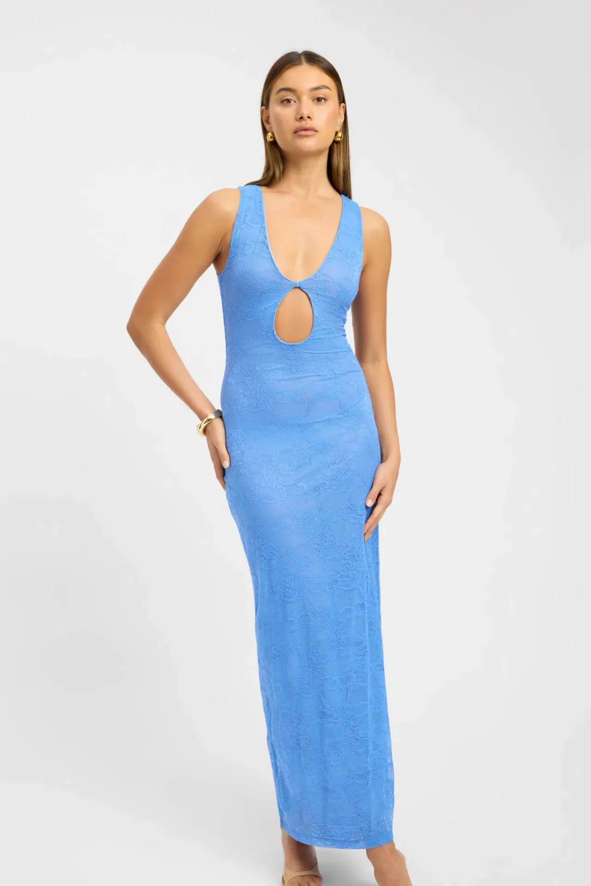 Kookai Camilla Deep Vee Maxi Dress Blue Size 10 - Image 1