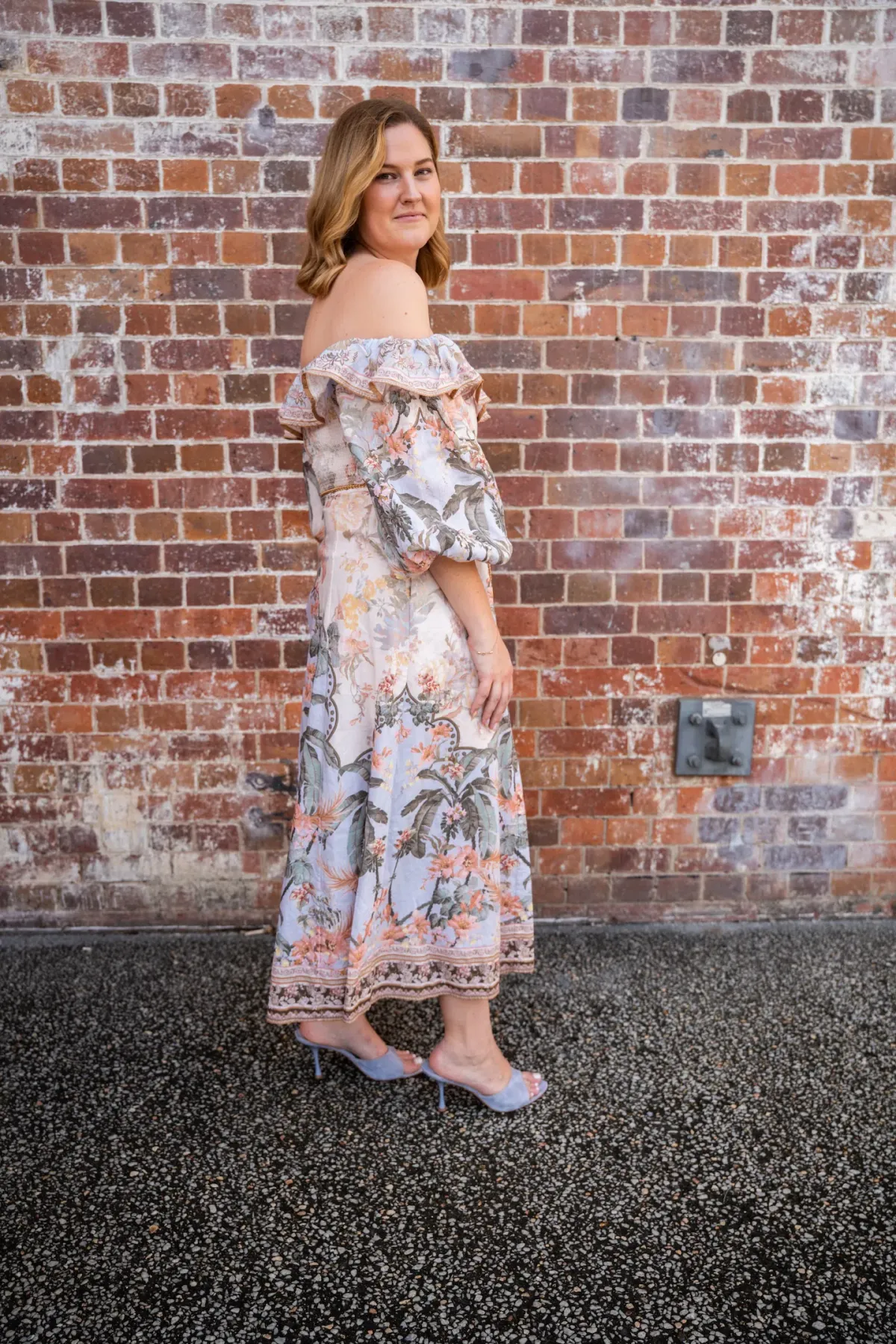 Zimmermann Wylie Off Shoulder Midi Dress Blue Floral Size 3 / AU 14 - Image 2