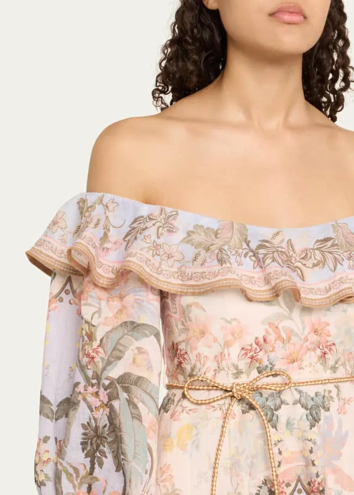 Zimmermann Wylie Off Shoulder Midi Dress Blue Floral Size 3 / AU 14 - Image 5