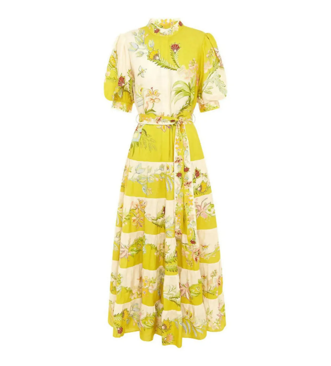 Alemais Ira Tiered Midi Dress Lemon/Cream Size 14 for rent on The Volte - main image
