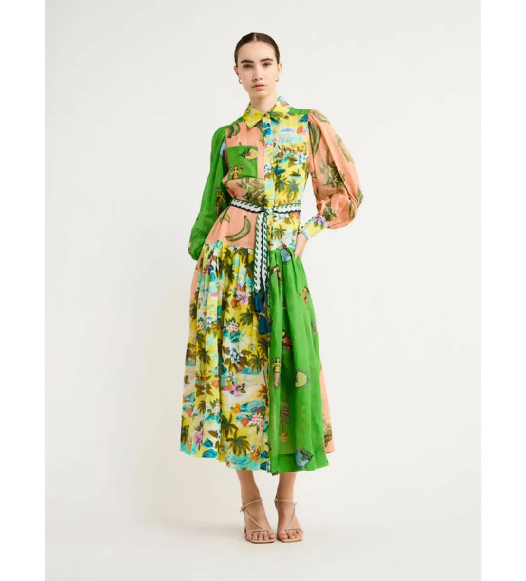 Alemais Holiday Patchwork Shirtdress Multi Size AU 14 for rent on The Volte - main image