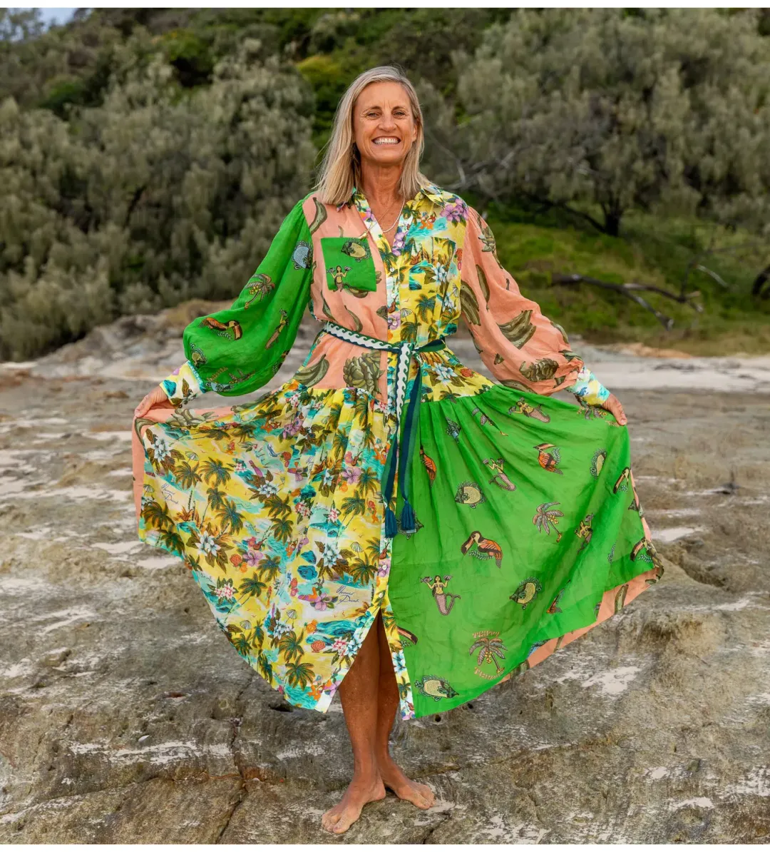 Alemais Holiday Patchwork Shirtdress Multi Size AU 14 for rent on The Volte - main image