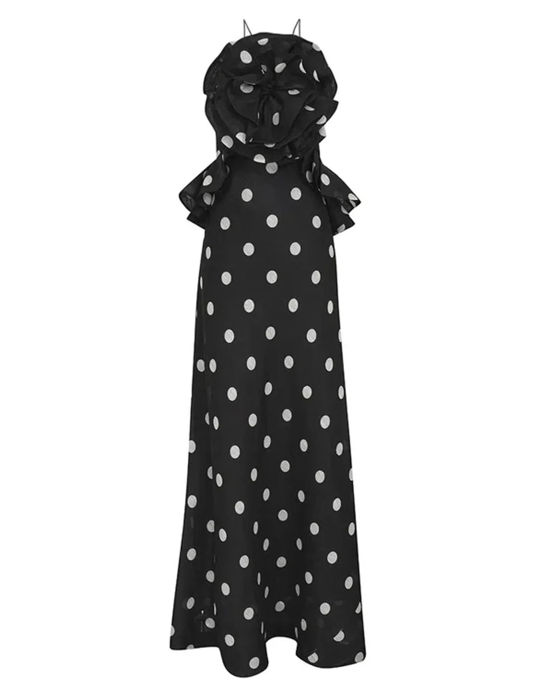 Zimmermann The Crush Ruffle Halter Maxi Dress in Black/Cream Dot Size 1 /Au 10 for rent on The Volte - main image