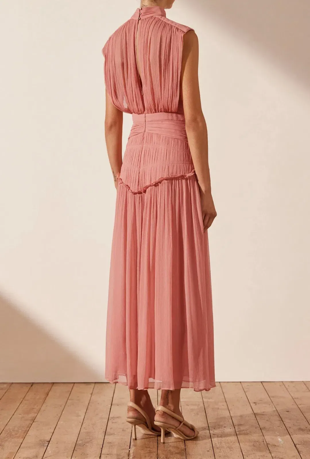 Shona Joy Lauren High Neck Midi Dress Blush Size 10 for rent on The Volte - main image
