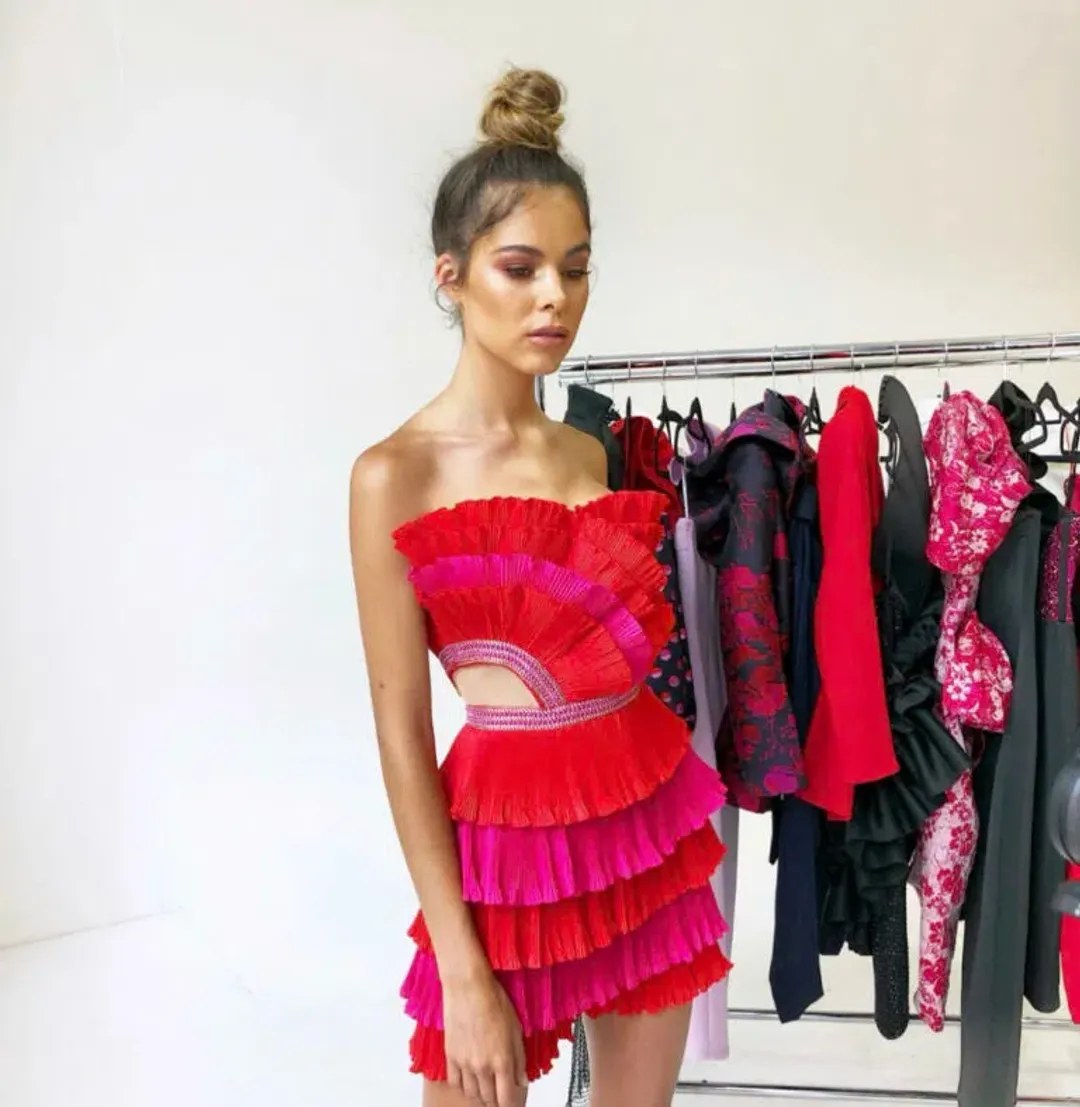  Eliya the Label Maryanne Mini Dress Red and Pink Size XS/Au 6 for rent on The Volte - main image