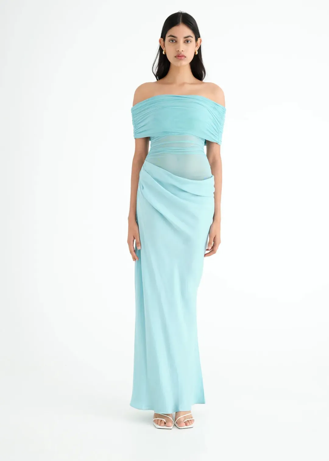 Benni Nico Off Shoulder Maxi Dress Aquamarine Size 10 for rent on The Volte - main image