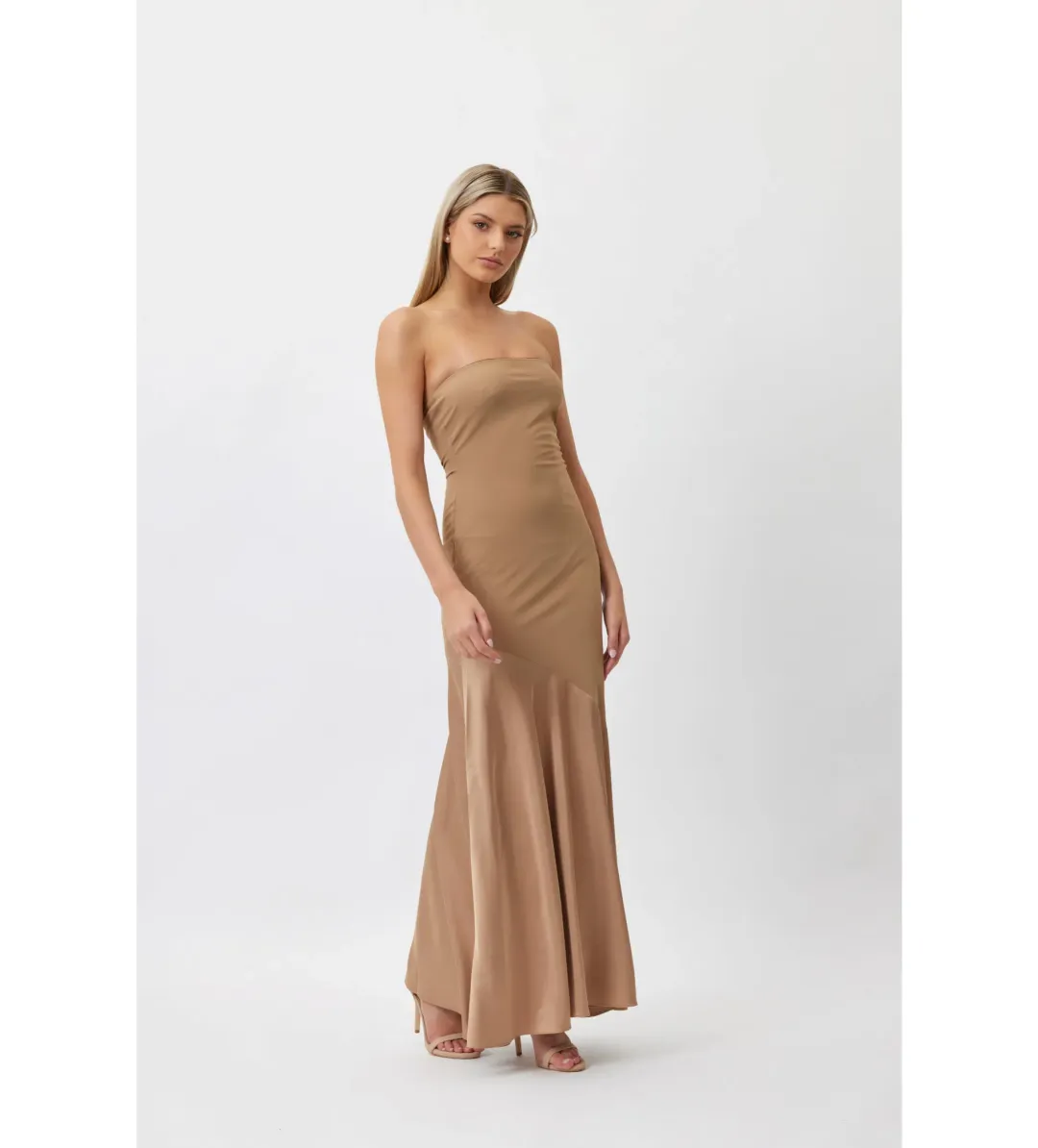Bianca and Bridgett Tahlia Strapless Maxi Dress Beige Size 6 for rent on The Volte - main image