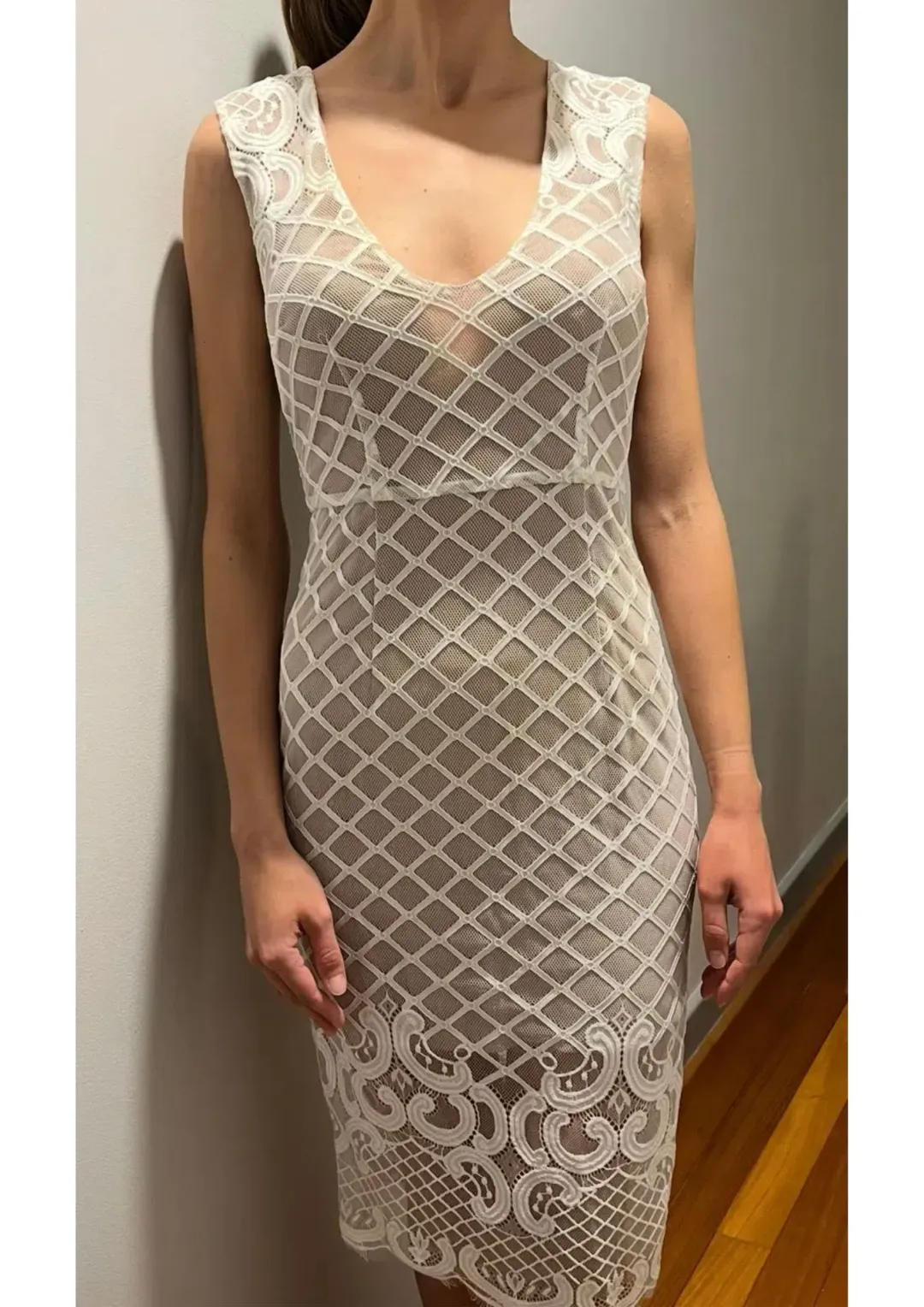 Seduce Lace Midi Dress White Size 6 for rent on The Volte - main image