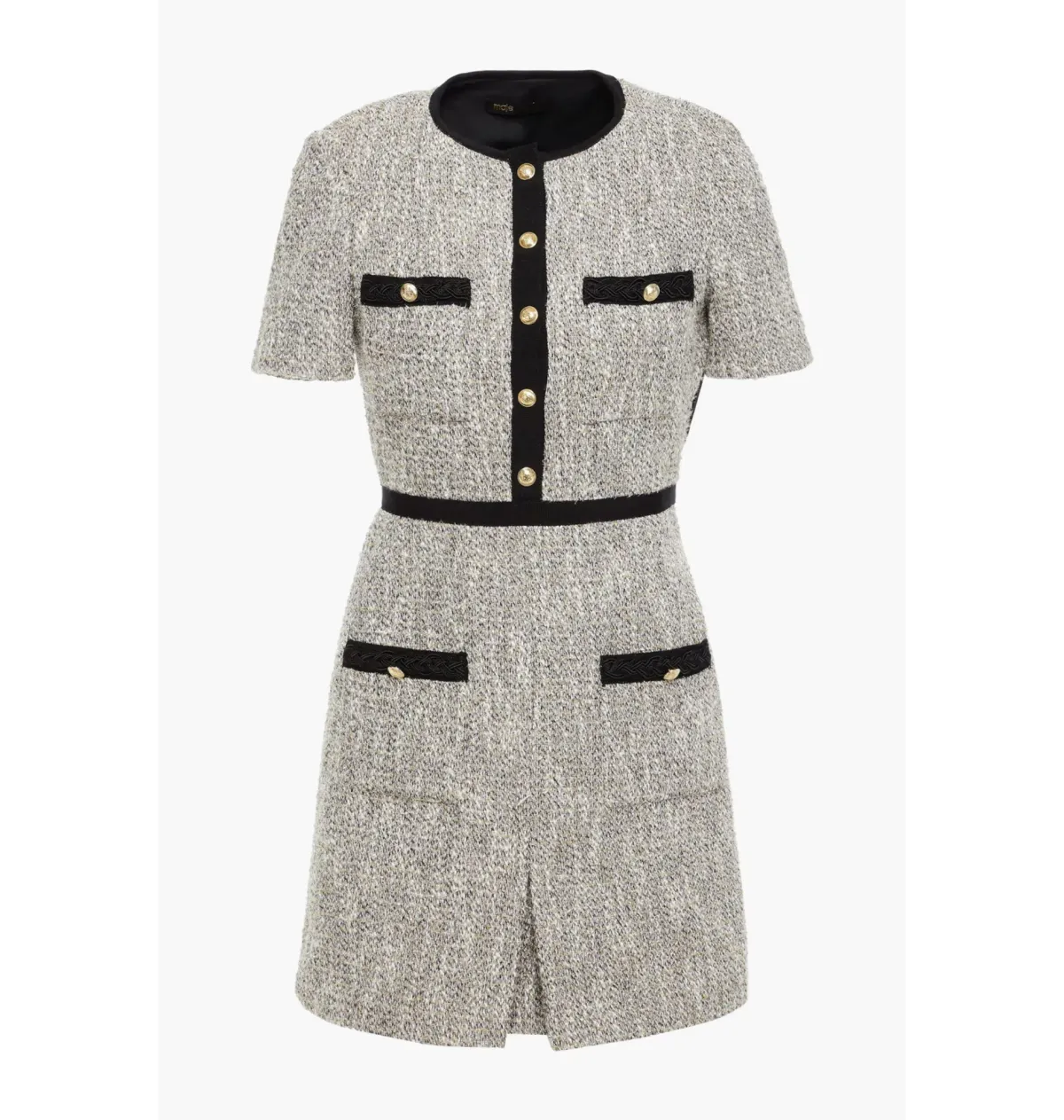 Maje Rinie Contrast Trimmed Tweed Mini Dress in Platinum Size AU 6 - Image 3