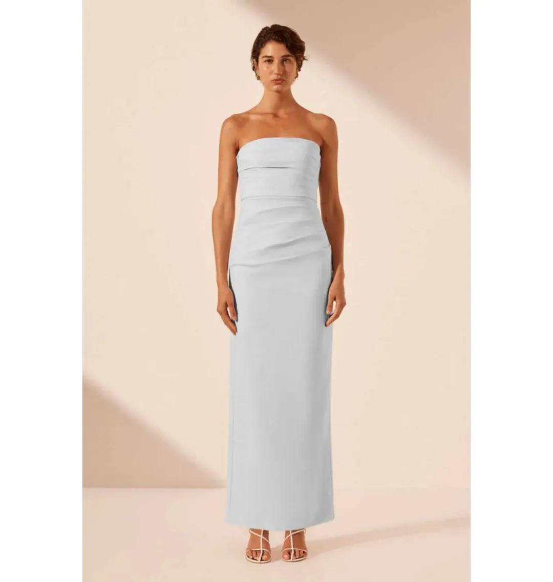 Shona Joy Lani Strapless Draped Maxi Dress Sky Size AU 12 for rent on The Volte - main image