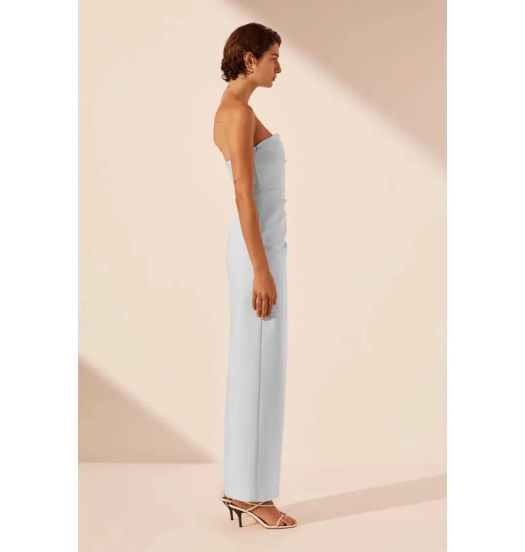 Shona Joy Lani Strapless Draped Maxi Dress Sky Size AU 12 for rent on The Volte - main image