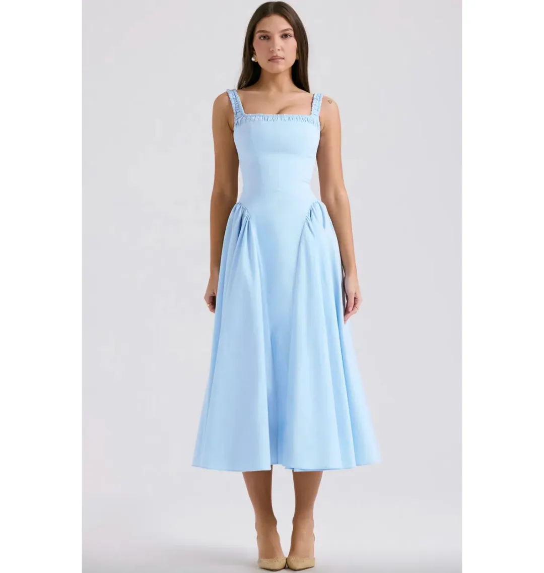 House of CB Dorothy Midi Sundress Italian Azure Size XS / AU 6 for rent on The Volte - main image