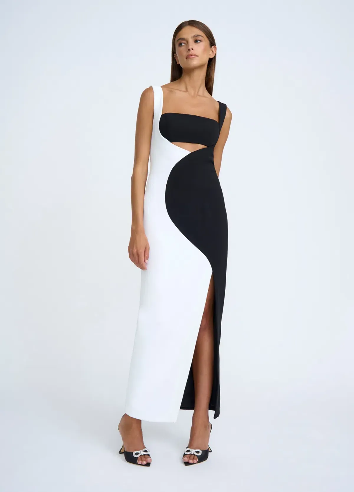 By Johnny Caterina Two Tone Curve Midi Dress Black/White Size AU 10 - Image 4