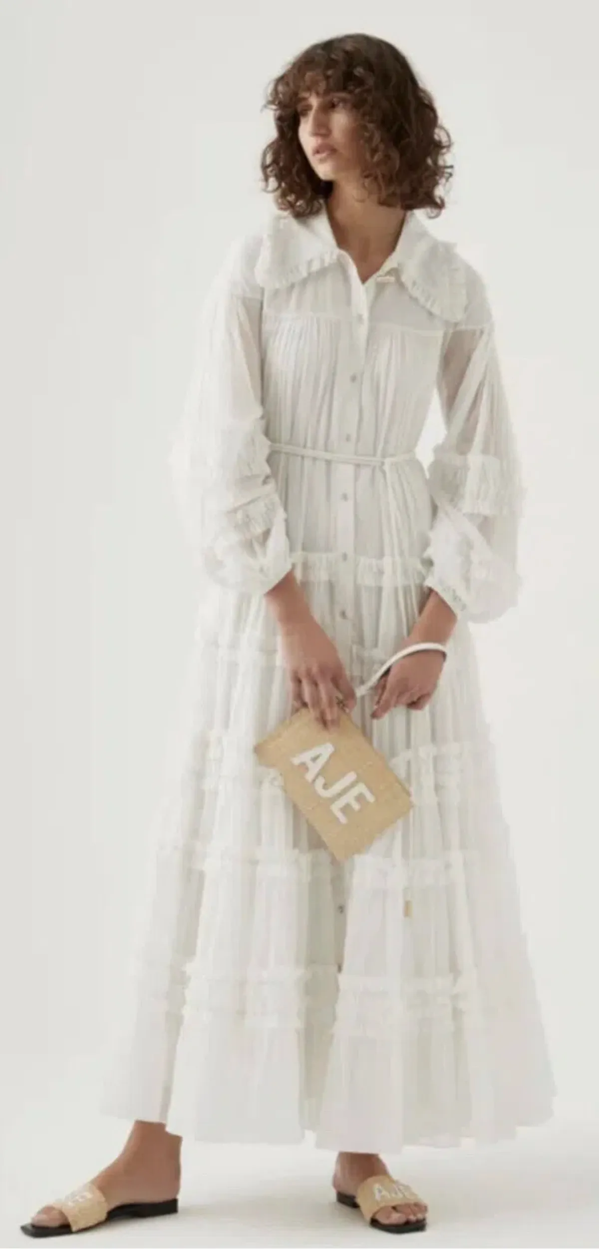 Aje Memento Tiered Midi Dress black & white Check Size AU 10 fit 14 - Image 1