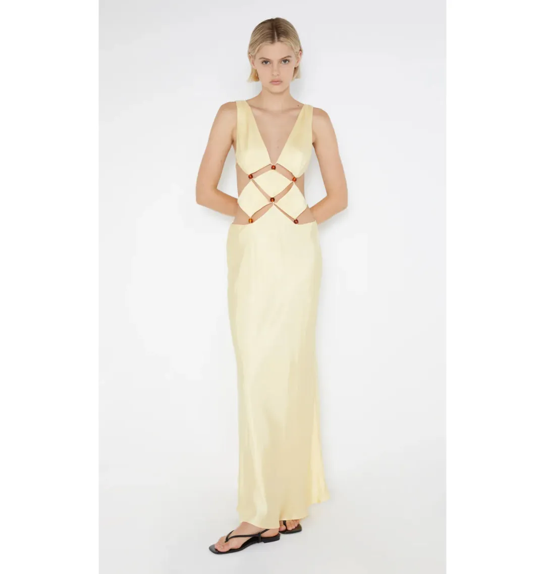 Bec & Bridge Agathe Diamond Dress Butter Yellow Size AU 6  for rent on The Volte - main image