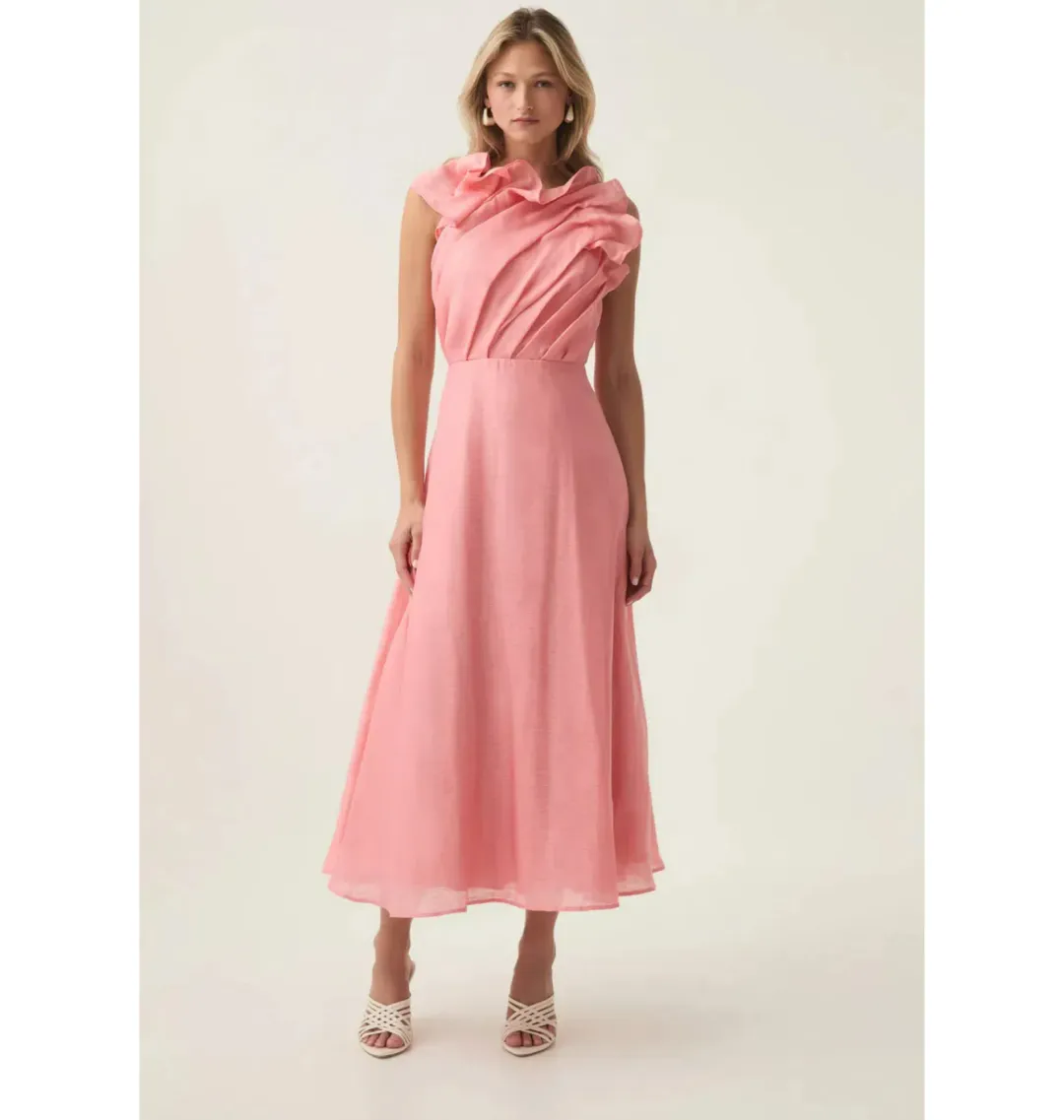 Aje Genesis Midi Dress Washed Coral Pink | Size S , Small , AU 8 for rent on The Volte - main image