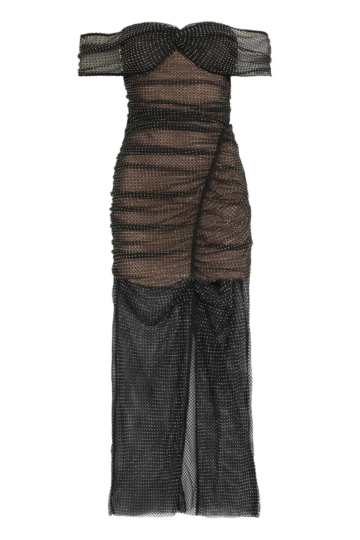 Self Portrait Diamante Fishnet Off Shoulder Midi Dress Black Size 10 - Image 6
