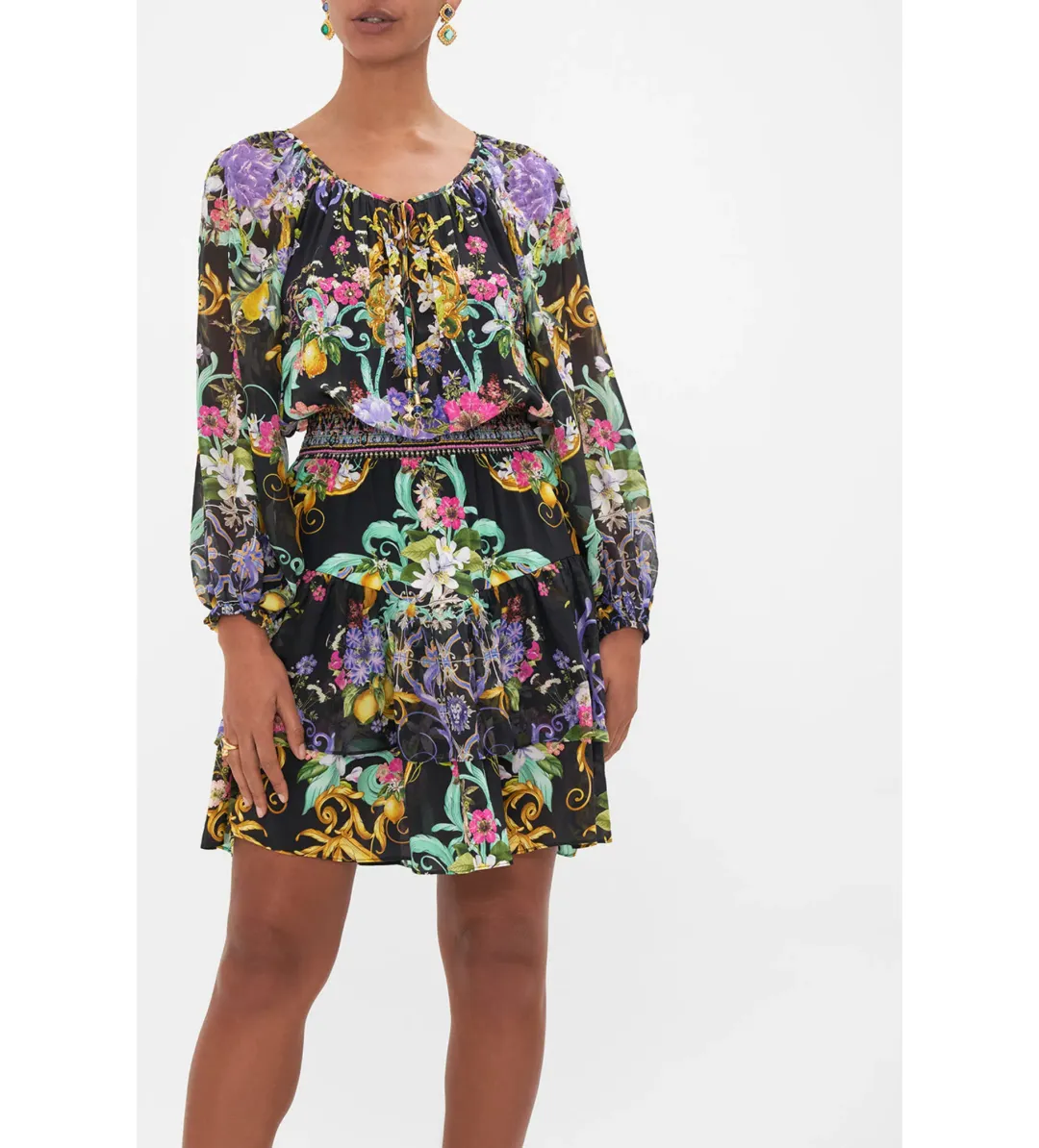 Camilla Meet Me In Marchesa Double Ruffle Dress Long Sleeves Size S/Au 10 for rent on The Volte - main image