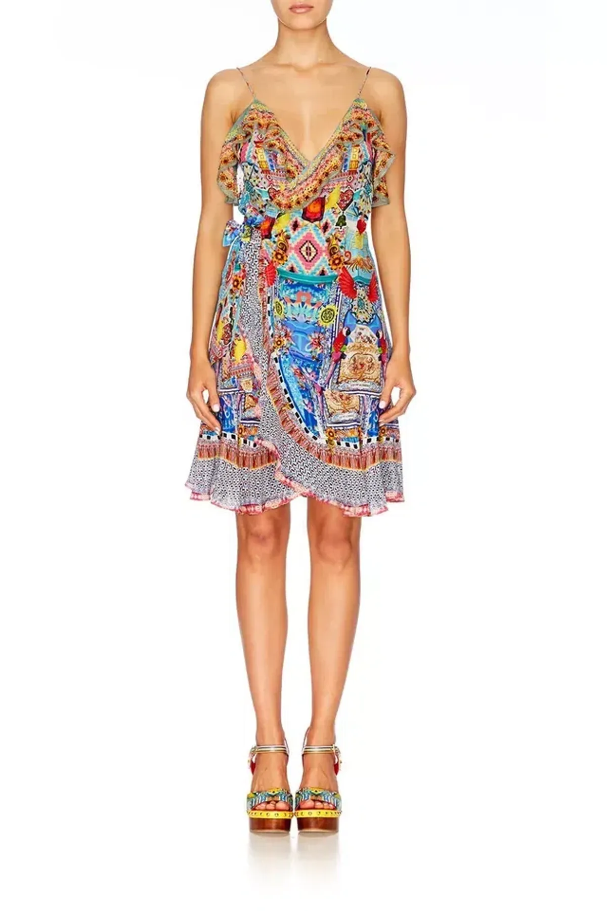 Camilla Silk Wrap Mini Dress size XS 8 AU sleeveless Close To My Heart Frill - Image 9