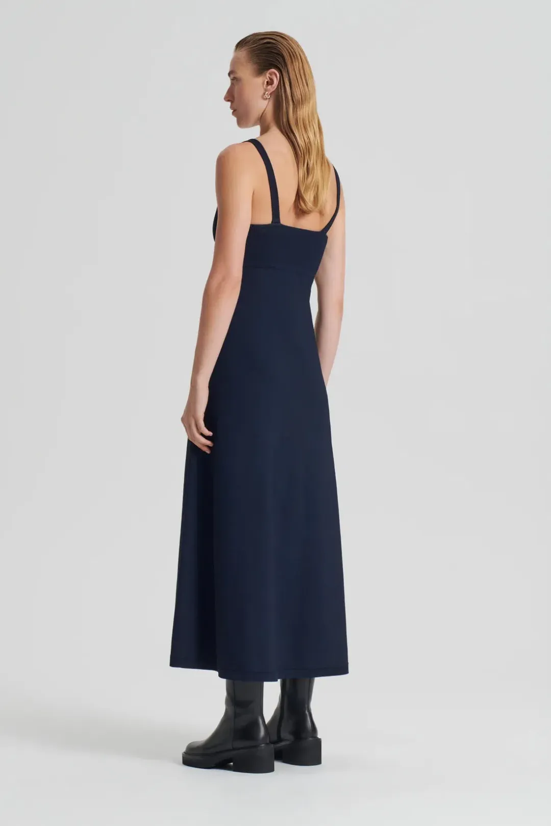 Scanlan Theodore Crepe Knit Square Neck Dress Navy Size XS/Au 8 for rent on The Volte - main image