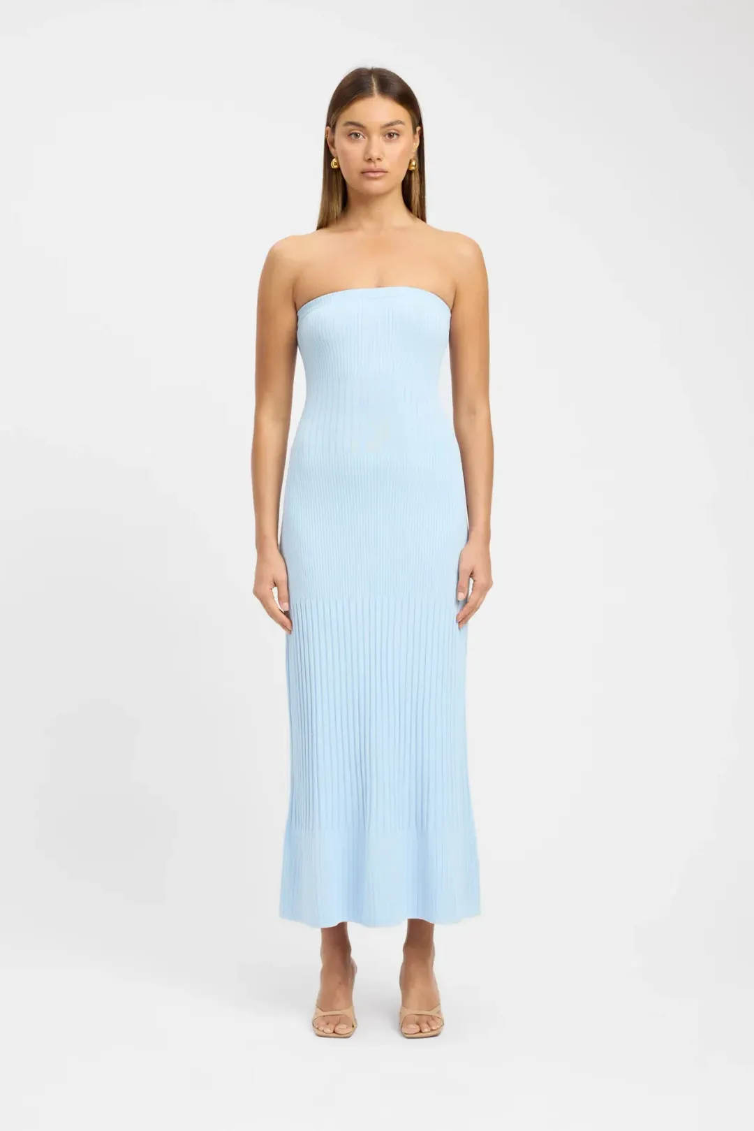 Kookaï Serah Strapless Midi Dress Light Blue Size AU8 for rent on The Volte - main image
