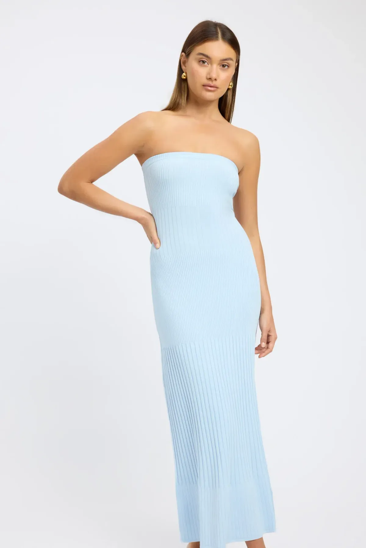 Kookaï Serah Strapless Midi Dress Light Blue Size AU8 - Image 2