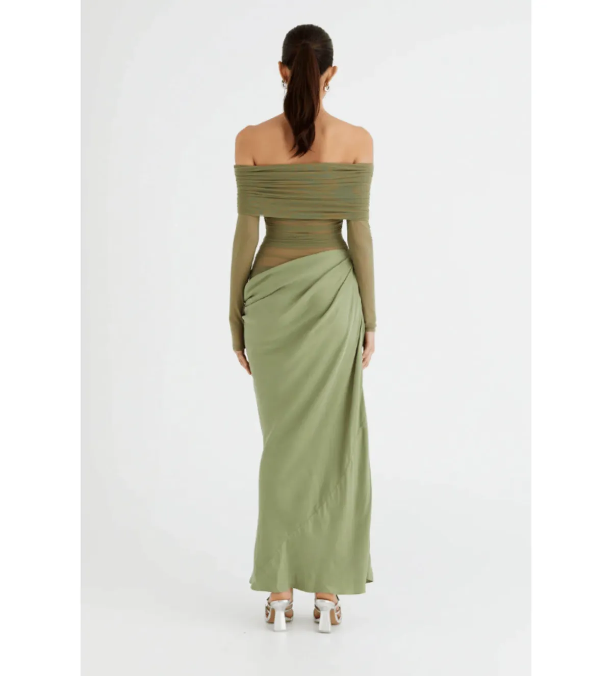 Benni Yasmin Off-Shoulder Maxi Dress in Pistachio Size 6 - Image 3