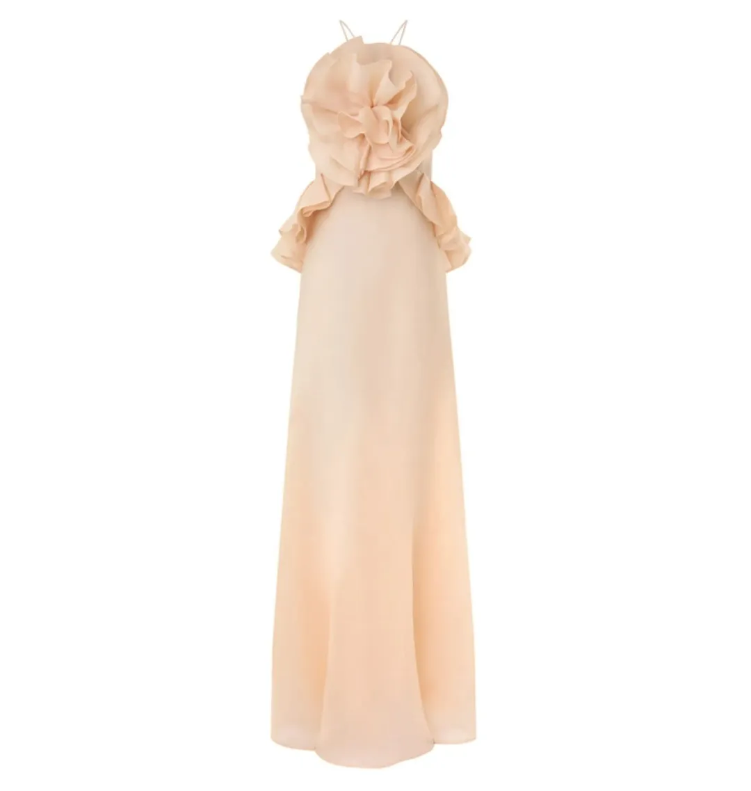 Zimmermann Crush Ruffle Halter Maxi Dress in Peach 0P / AU 6  for rent on The Volte - main image