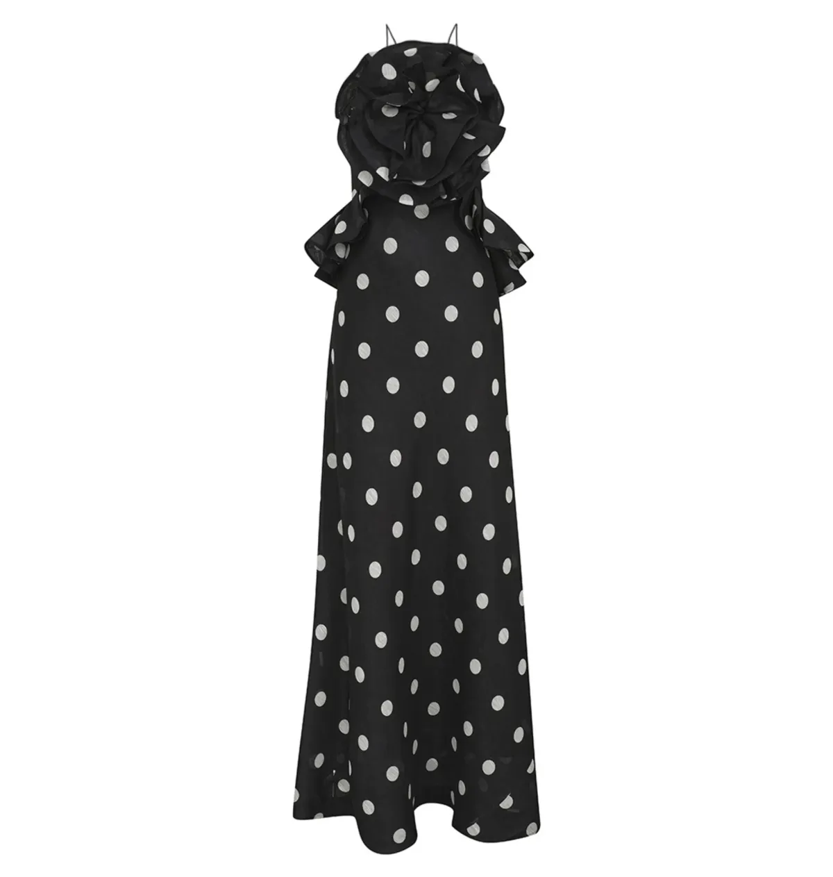 Zimmermann Crush Ruffle Halter Maxi Dress in Black/Cream Dot Size 0 / AU 8 - Image 4