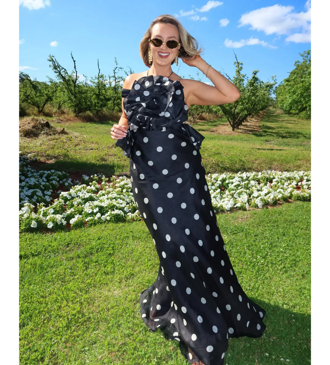 Zimmermann The Crush Ruffle Halter Maxi Dress in Black/Cream Dot Size 1 / AU 10 for rent on The Volte - main image