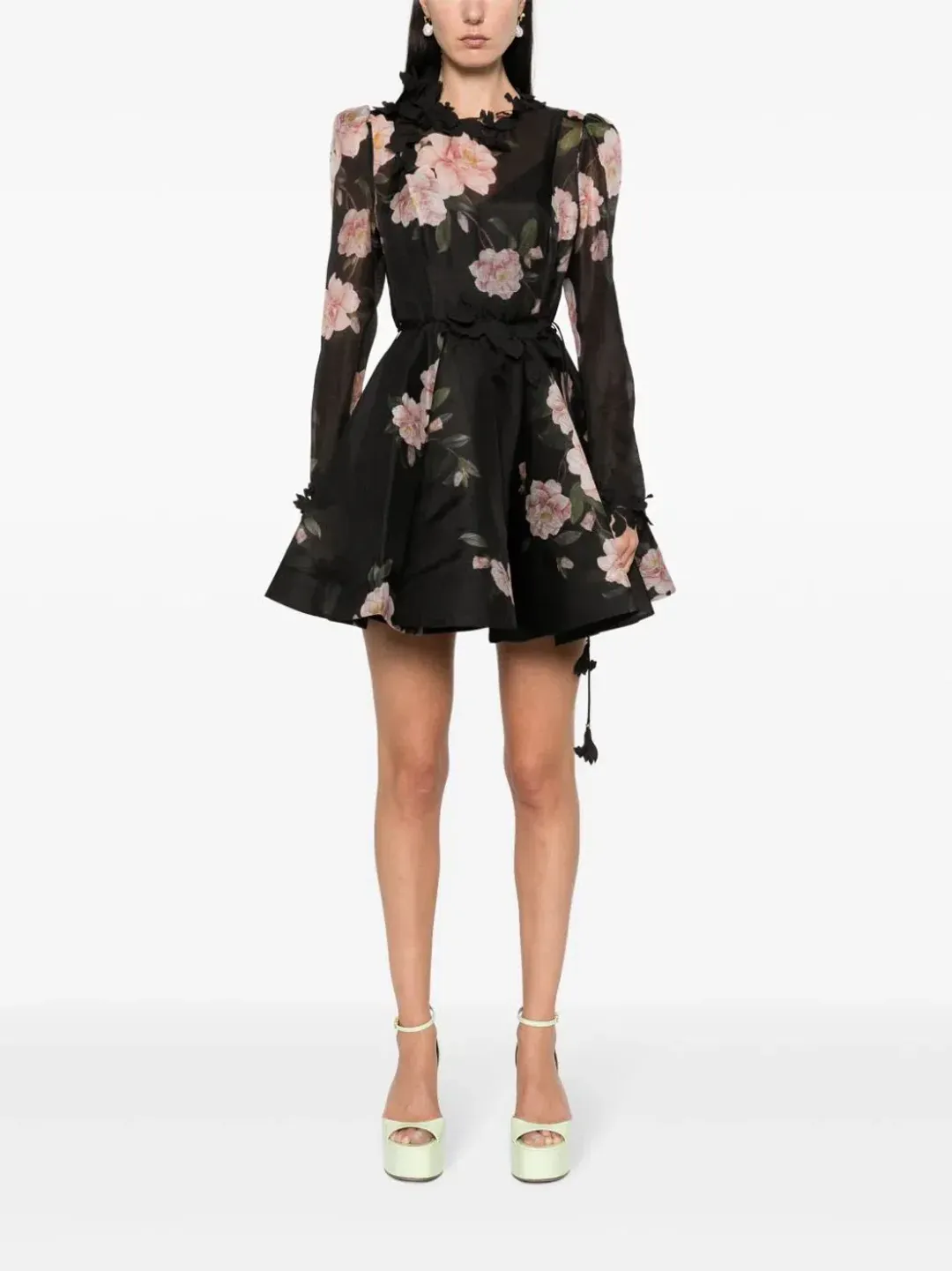 Zimmermann Natura Liftoff Mini Dress in Black Camellia Size AU 14  for rent on The Volte - main image