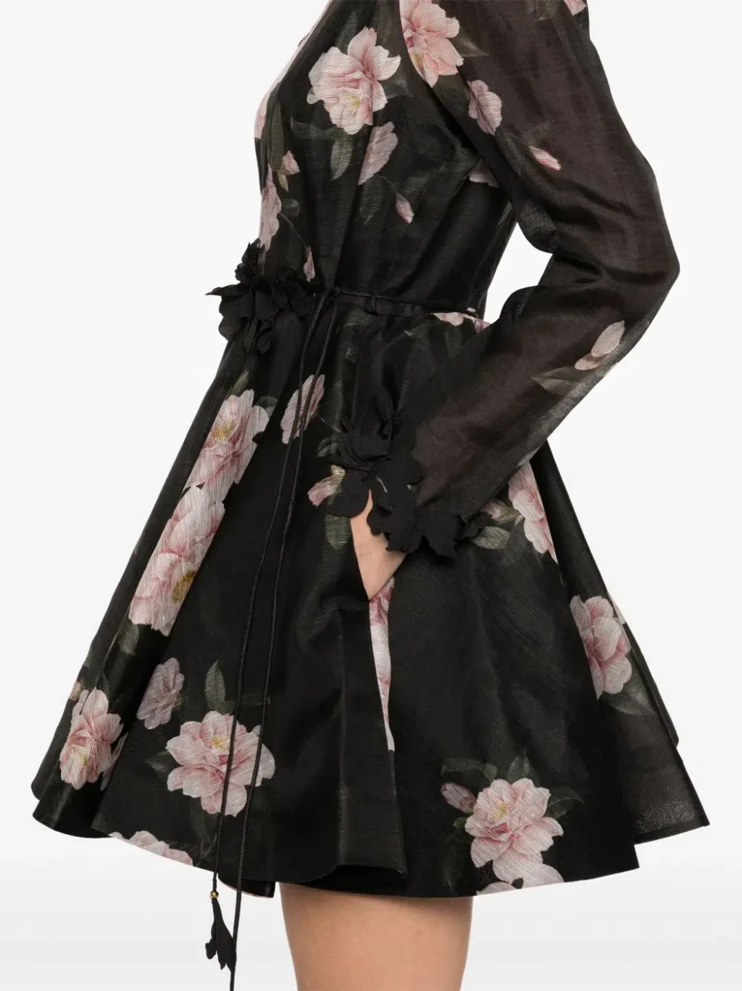 Zimmermann Natura Liftoff Mini Dress in Black Camellia Size AU 14  for rent on The Volte - main image
